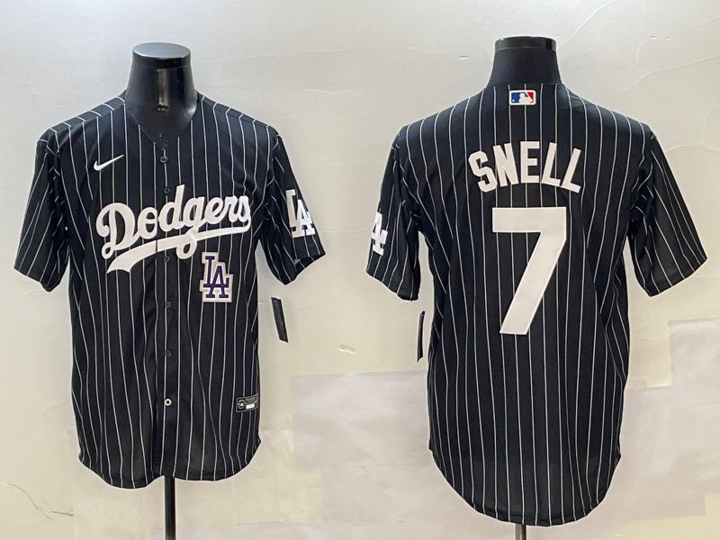 Men Los Angeles Dodgers #7 Snell Black Stripe Jointly Name 2025 Nike MLB Jersey style 12->los angeles dodgers->MLB Jersey